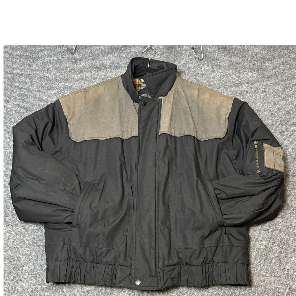 Vintage Members Only Bomber Jacket Genuine Leather Mens 44 Black Padded Coat